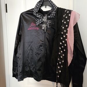 Black Pink Ladies Jacket with Polka Dot Accessories